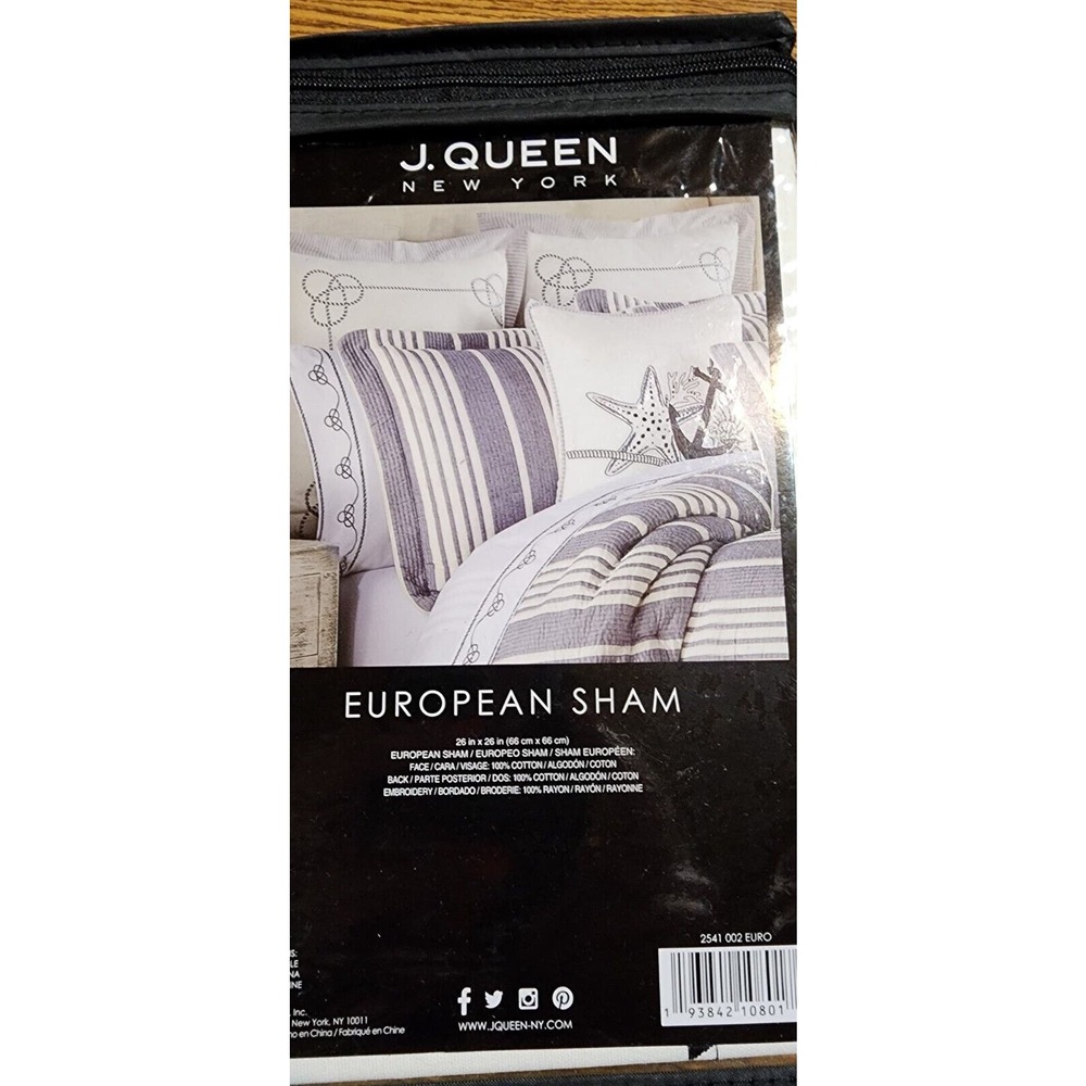 J.Queen New York European Sham 26 In. W X 26 In. L 100% cotton with embroidery